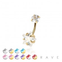 DOUBLE PRONG SET STAR CZ 316L SURGICAL STEEL NAVEL RING